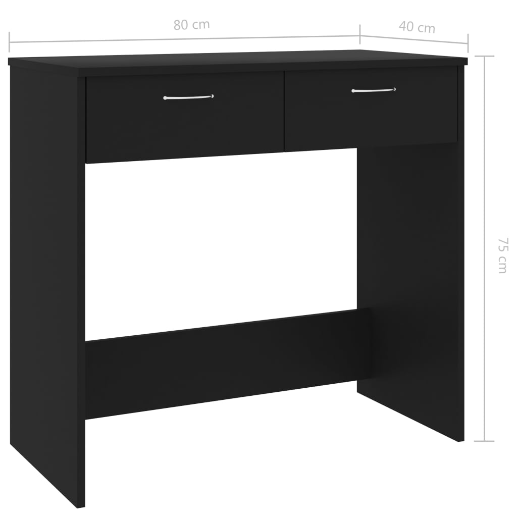 vidaXL skrivebord 80x40x75 cm konstrueret træ sort