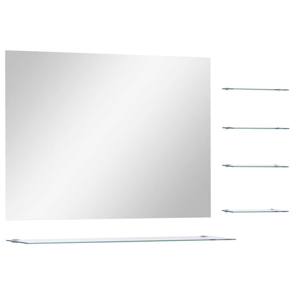 vidaXL vægspejl med hylde 80x60 cm hærdet glas