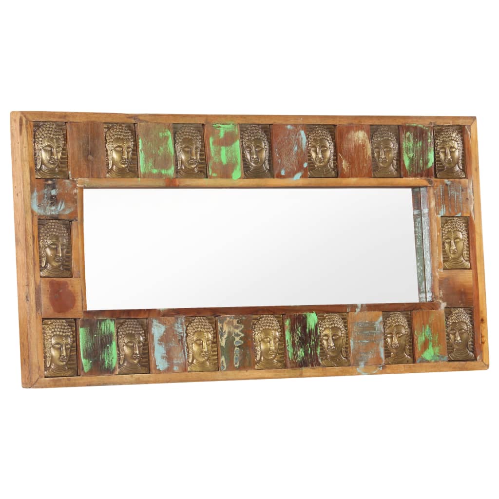 vidaXL spejl med buddha-billeder 110x50 cm massivt genbrugstræ