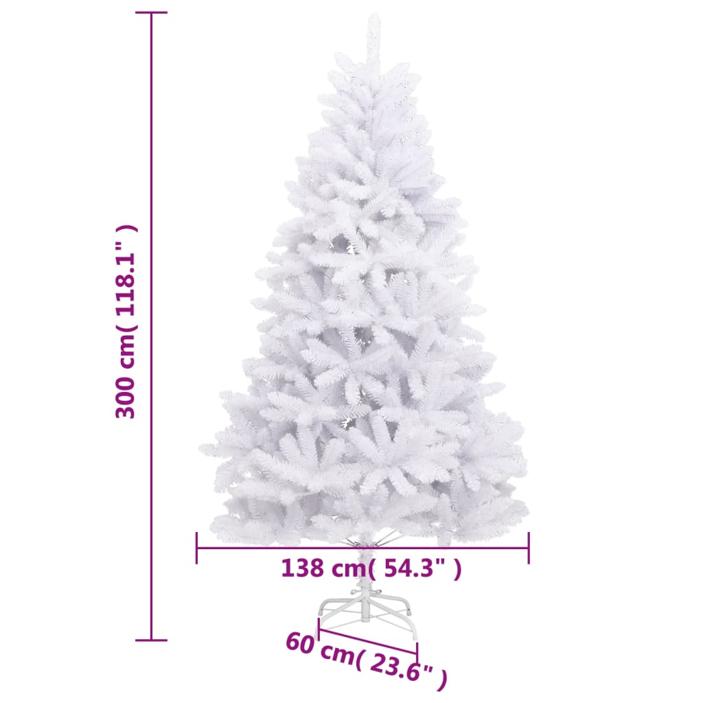 vidaXL kunstigt juletræ med juletræsfod 300 cm hængslet hvid