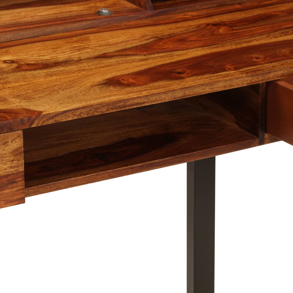 vidaXL skrivebord massivt sheeshamtræ og stål 110 x 50 x 94 cm