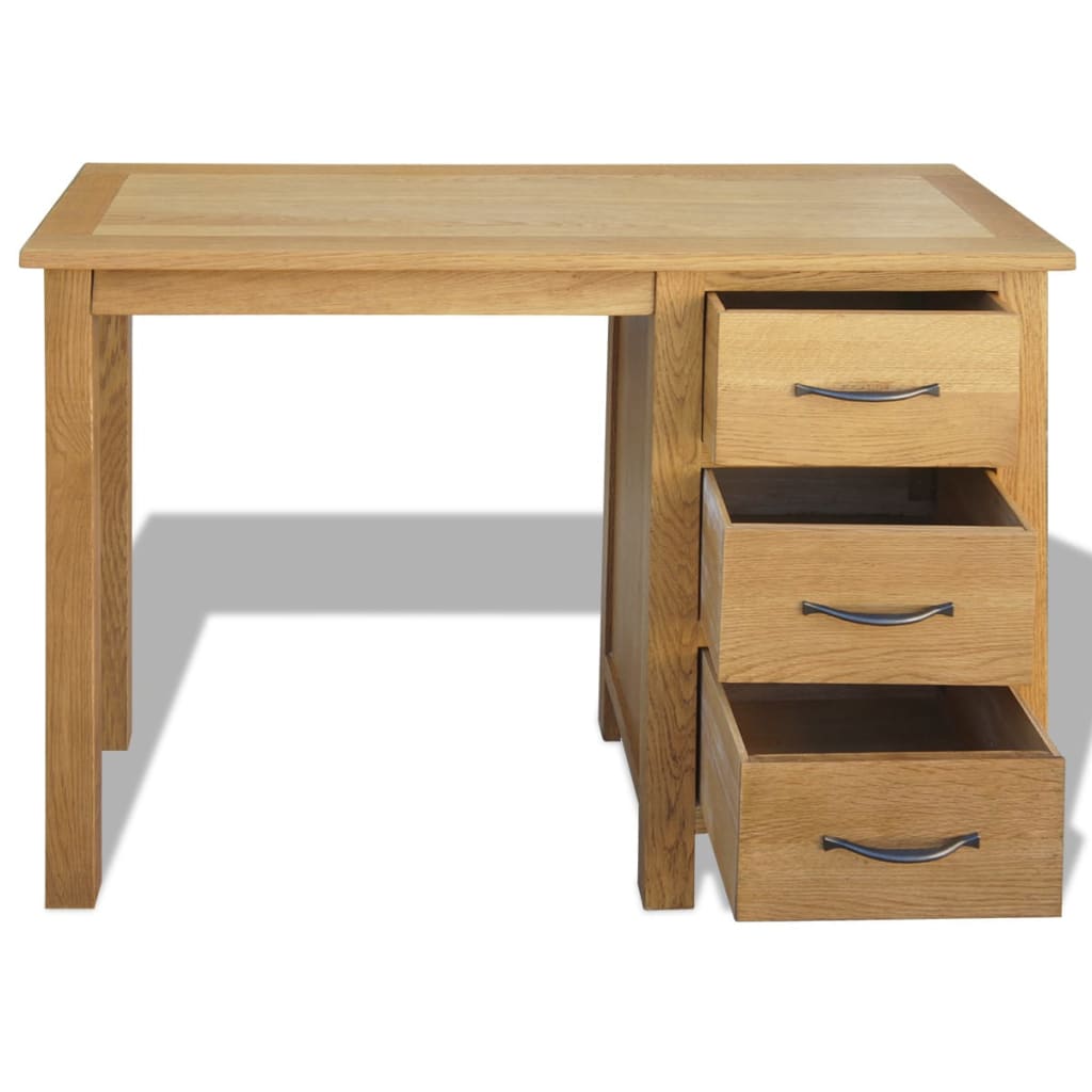vidaXL skrivebord med 3 skuffer 106x40x75 cm massivt egetræ