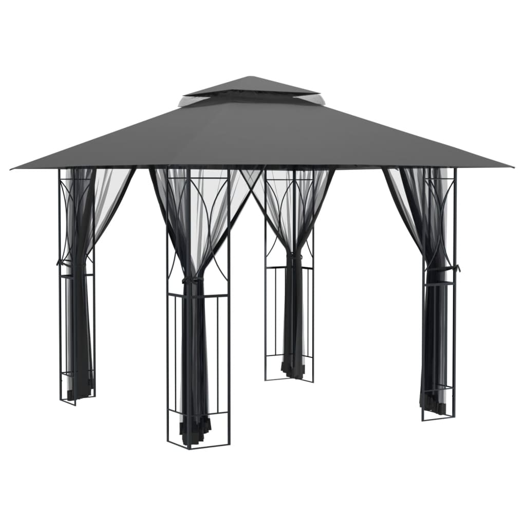 vidaXL pavillon med sidevægge 300x300x270 cm stål antracitgrå