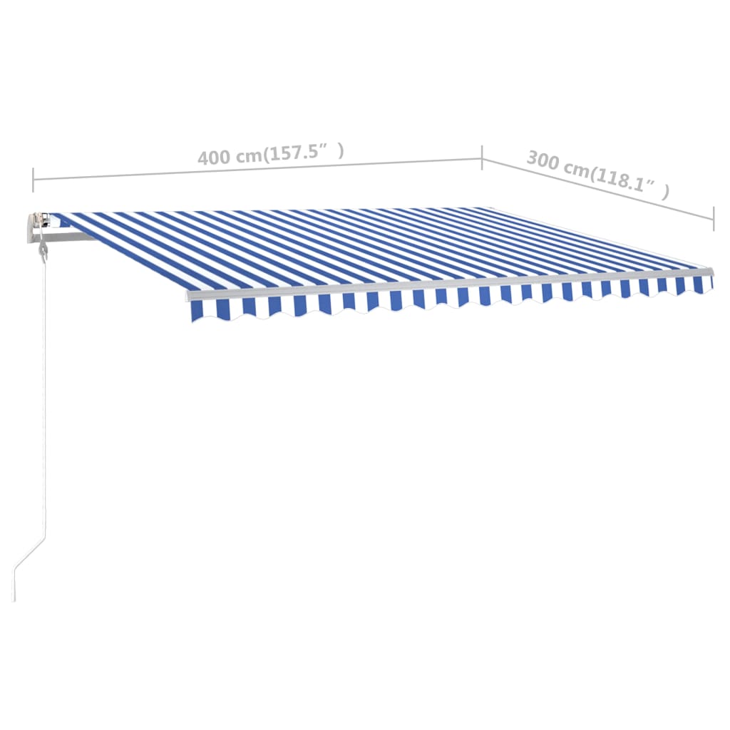 vidaXL markise m. stolper 4x3 m manuel betjening blå og hvid