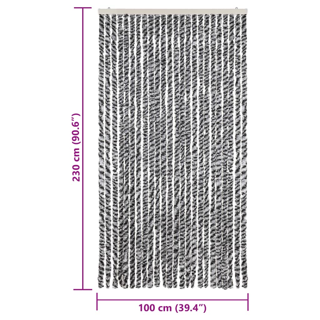 vidaXL flueforhæng 100x230 cm chenille grå + sort og hvid