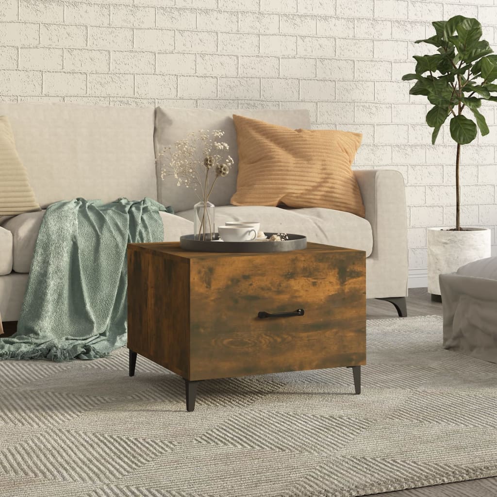 vidaXL sofabord med metalben 50x50x40 cm røget egetræsfarve