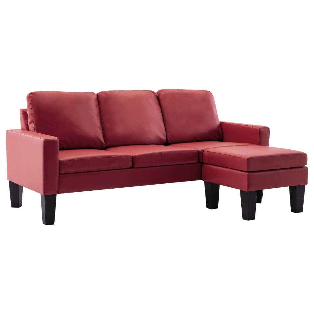 vidaXL 3-personers sofa med fodskammel kunstlæder vinrød