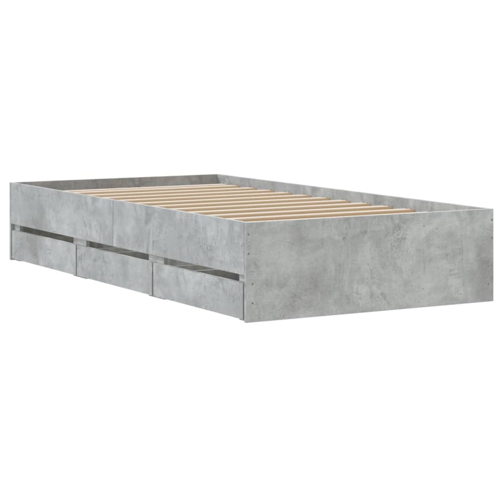 vidaXL sengeramme med skuffer 75x190 cm konstrueret træ betongrå