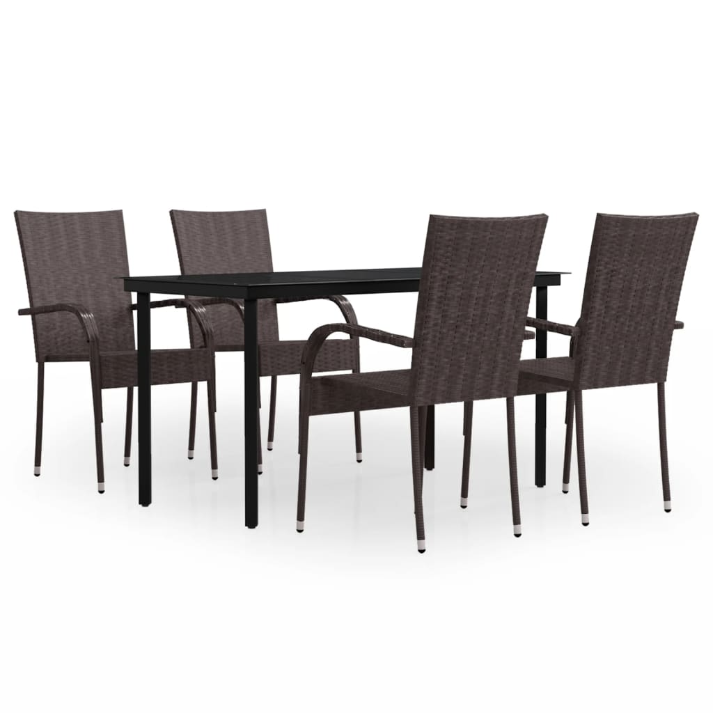vidaXL udendørs spisebordssæt 5 dele brun og sort