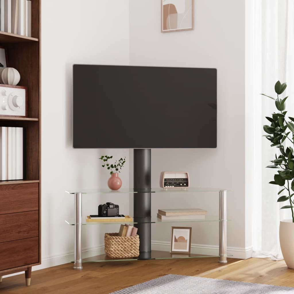 vidaXL tv-stativ til hjørne 3 hylder til 32"-70" sort og sølvfarvet