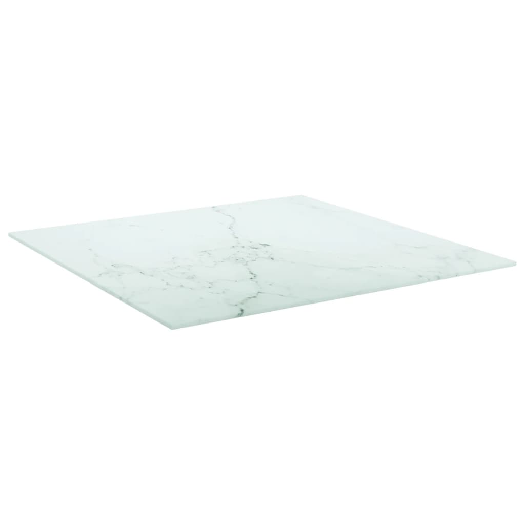 vidaXL bordplade 60x60 cm 6 mm hærdet glas med marmordesign hvid