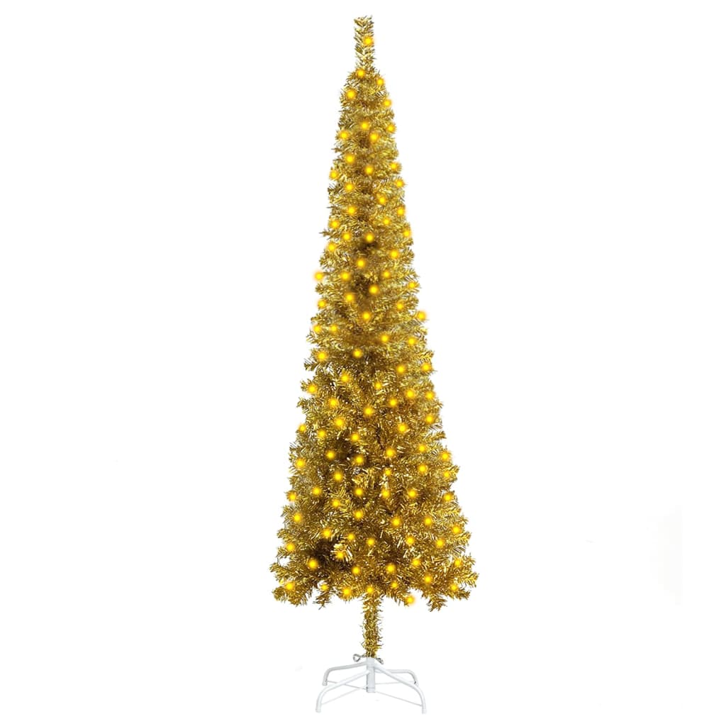 vidaXL smalt juletræ med lys 210 cm guldfarvet
