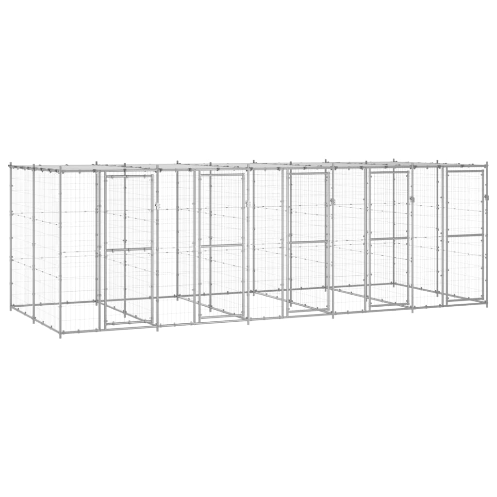 vidaXL udendørs hundebur med tag 12,1 m² galvaniseret stål