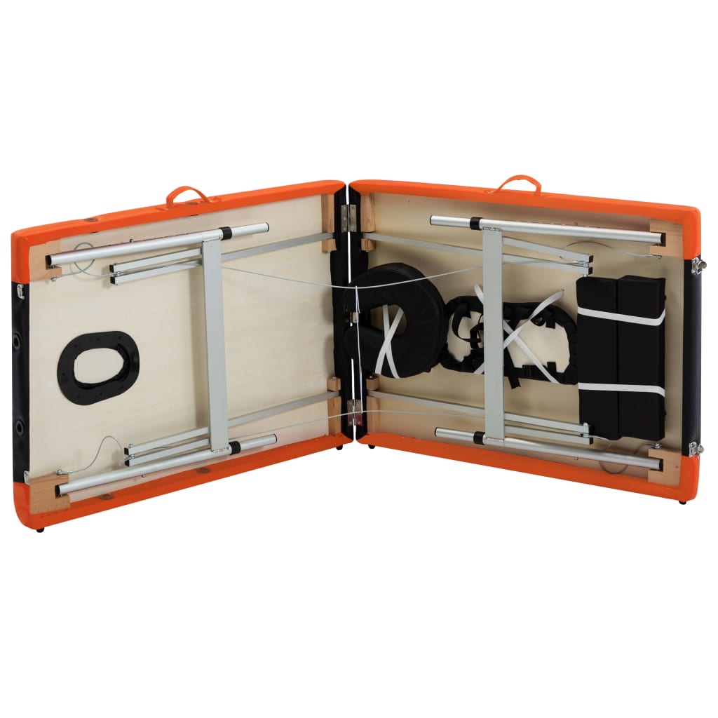 vidaXL foldbart massagebord 2 zoner aluminium sort og orange