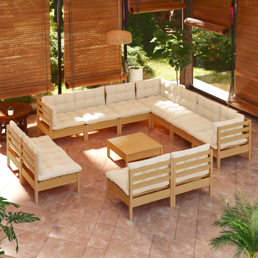 vidaXL loungesæt til haven 12 dele med hynder fyrretræ gyldenbrun