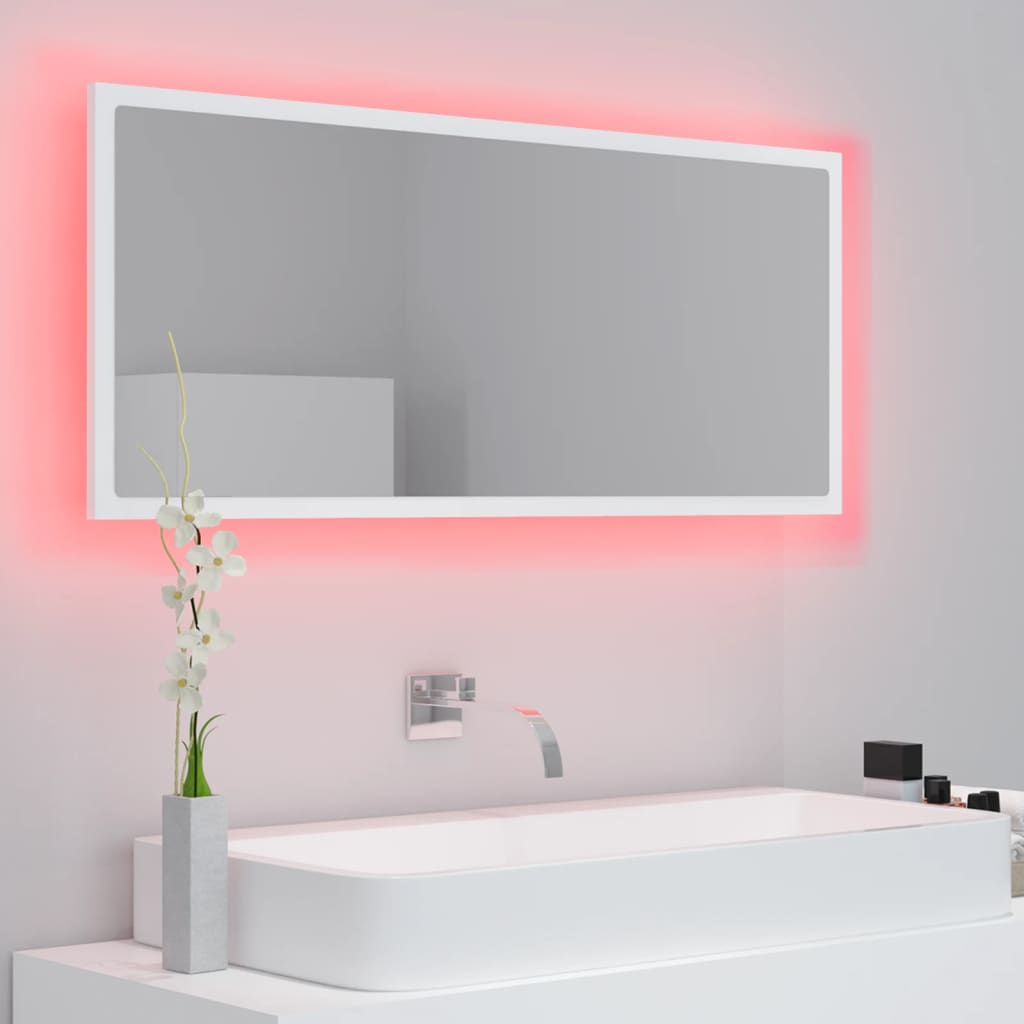 vidaXL badeværelsesspejl med LED-lys 100x8,5x37 cm akryl hvid