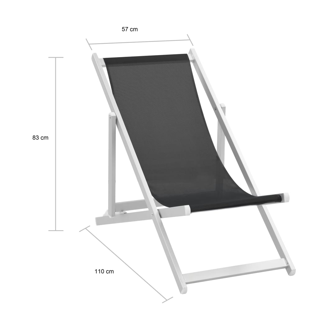vidaXL foldbare strandstole 2 stk. aluminium og textilene sort