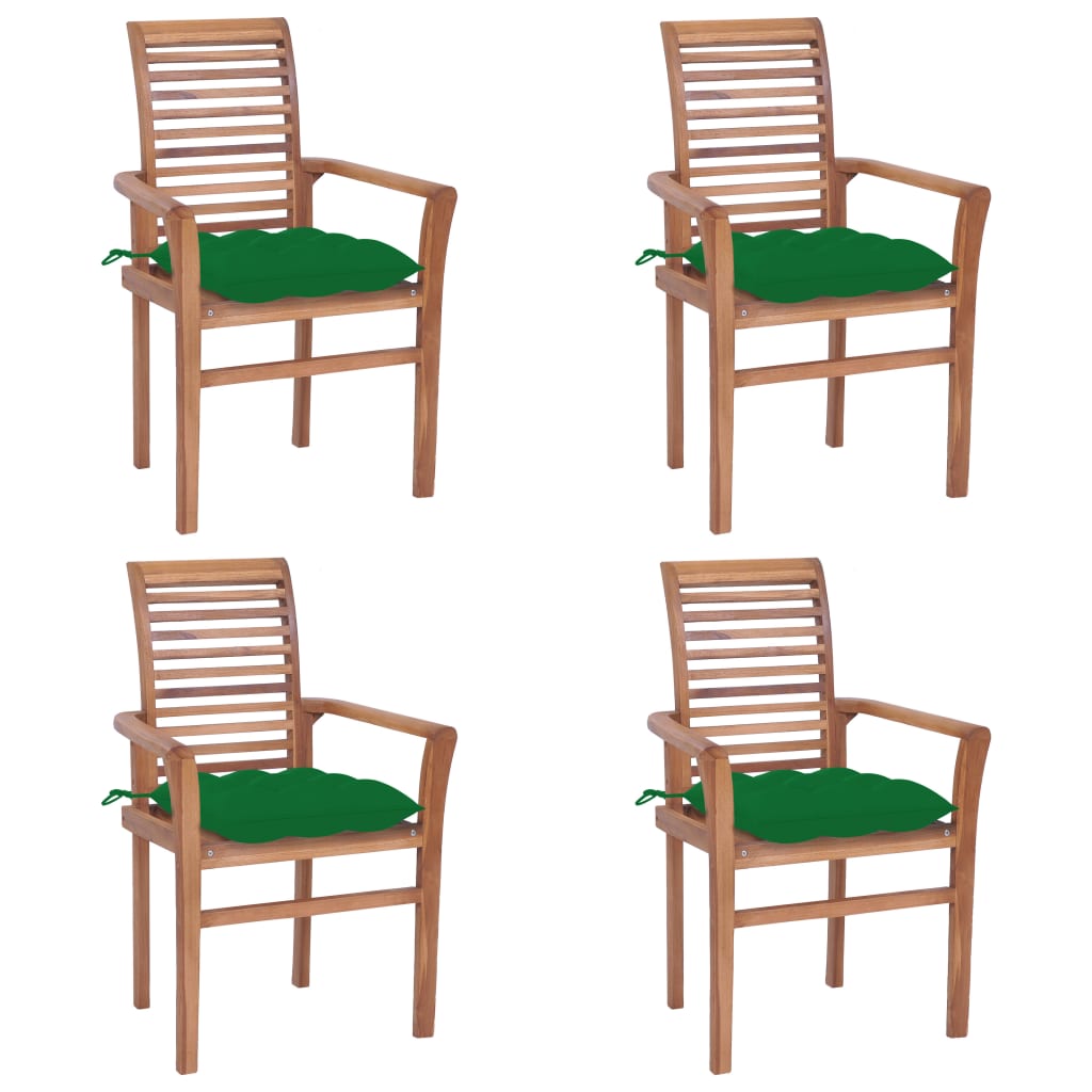vidaXL spisebordsstole 4 stk. med grønne hynder massivt teaktræ