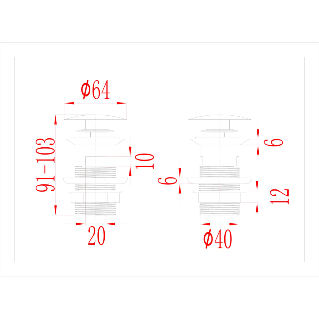 vidaXL trykafløb med overløbsfunktion 6,4x6,4x9,1 cm grå