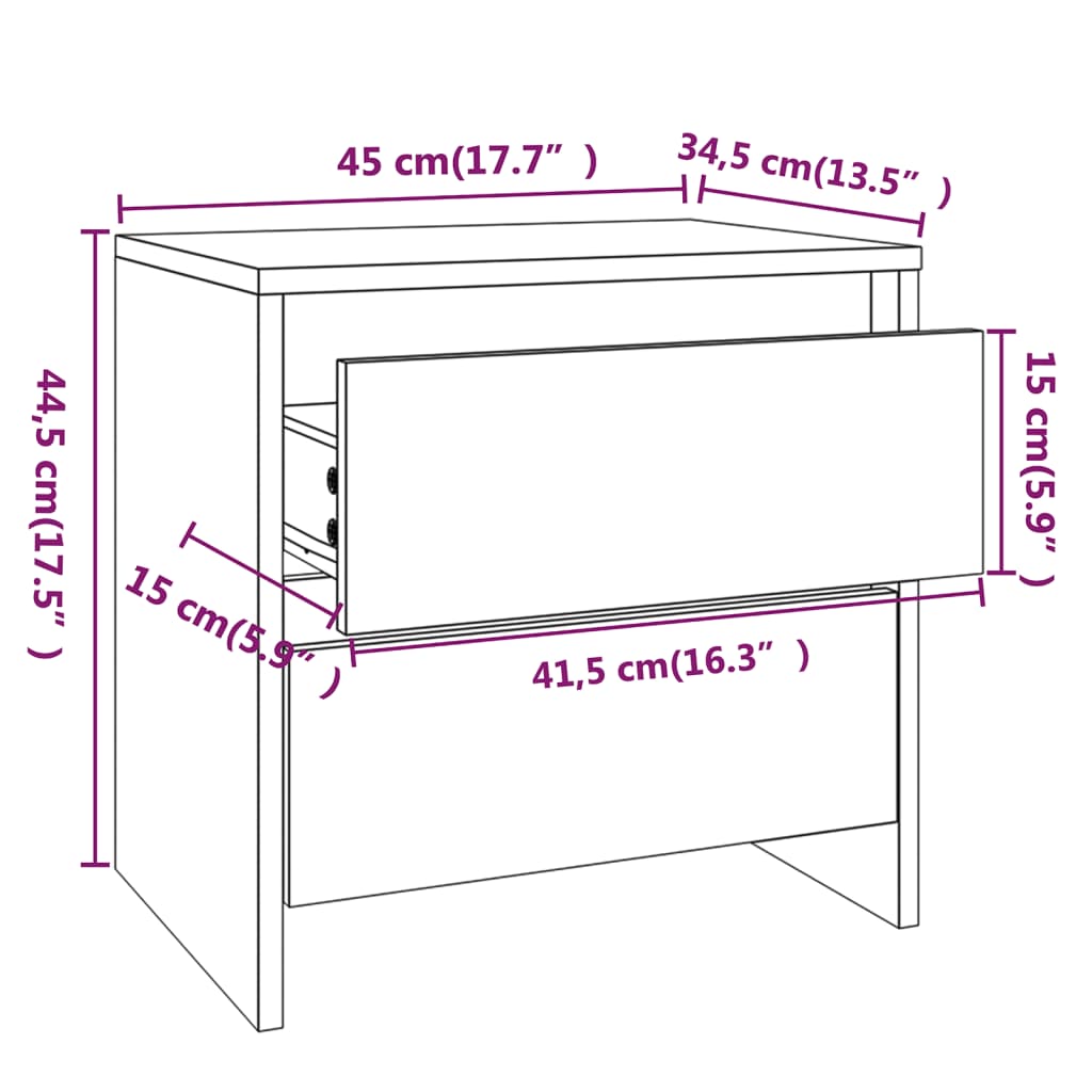 vidaXL sengeborde 2 stk. 45x34,5x44,5 cm konstrueret træ betongrå