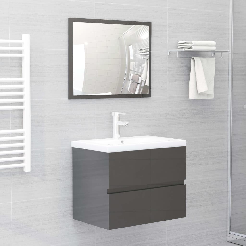 vidaXL badeværelsesmøbelsæt 2 dele spånplade grå