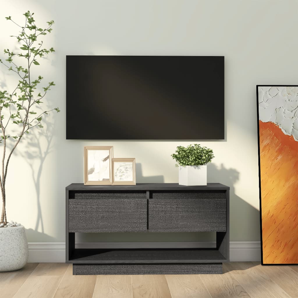 vidaXL tv-bord 74x34x40 cm massivt fyrretræ grå