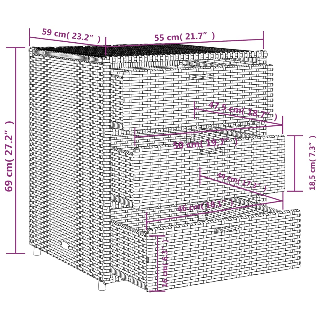 vidaXL opbevaringsskab til haven 55x59x69 cm polyrattan grå