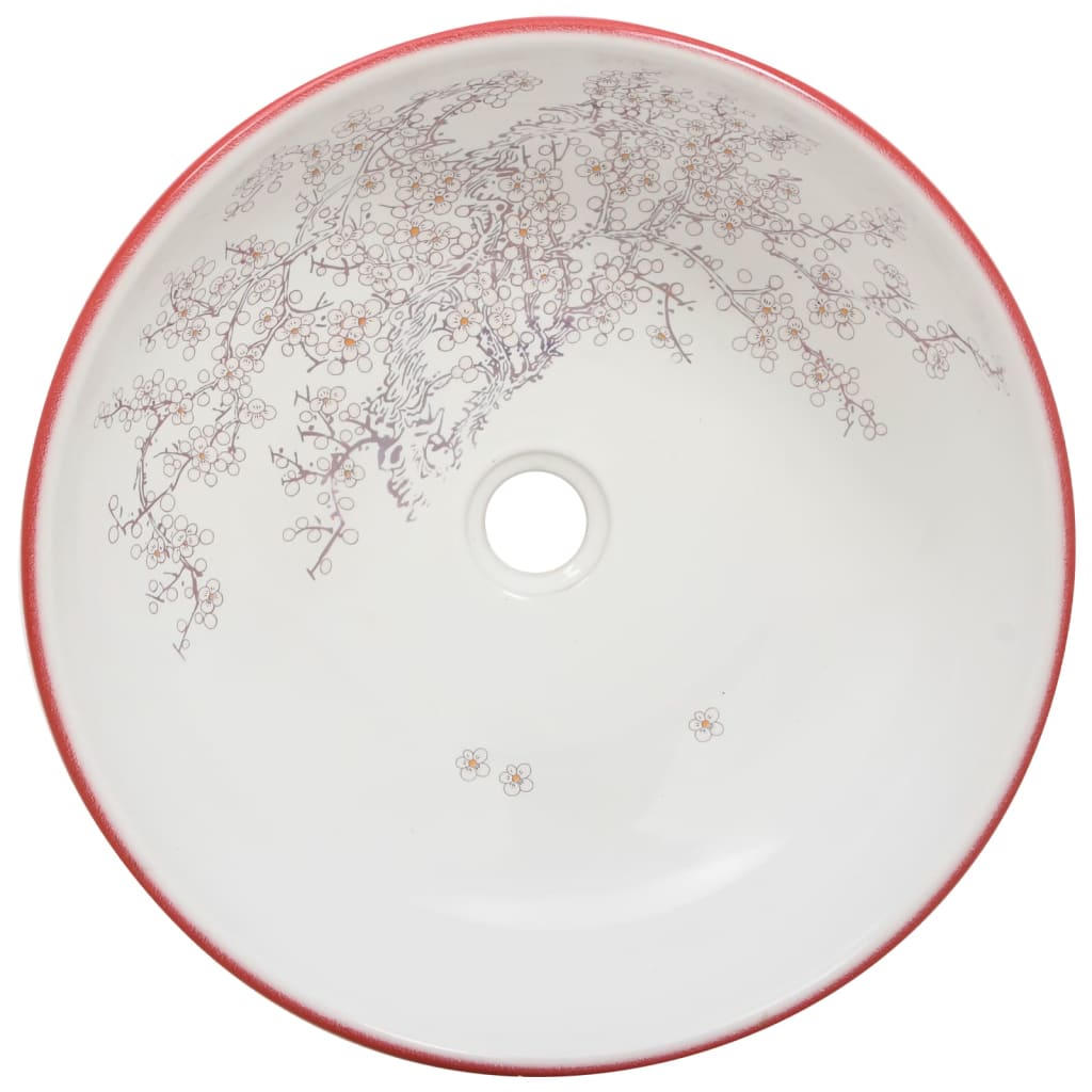 vidaXL håndvask til bordplade Φ41x14 cm rund keramik hvid og rød