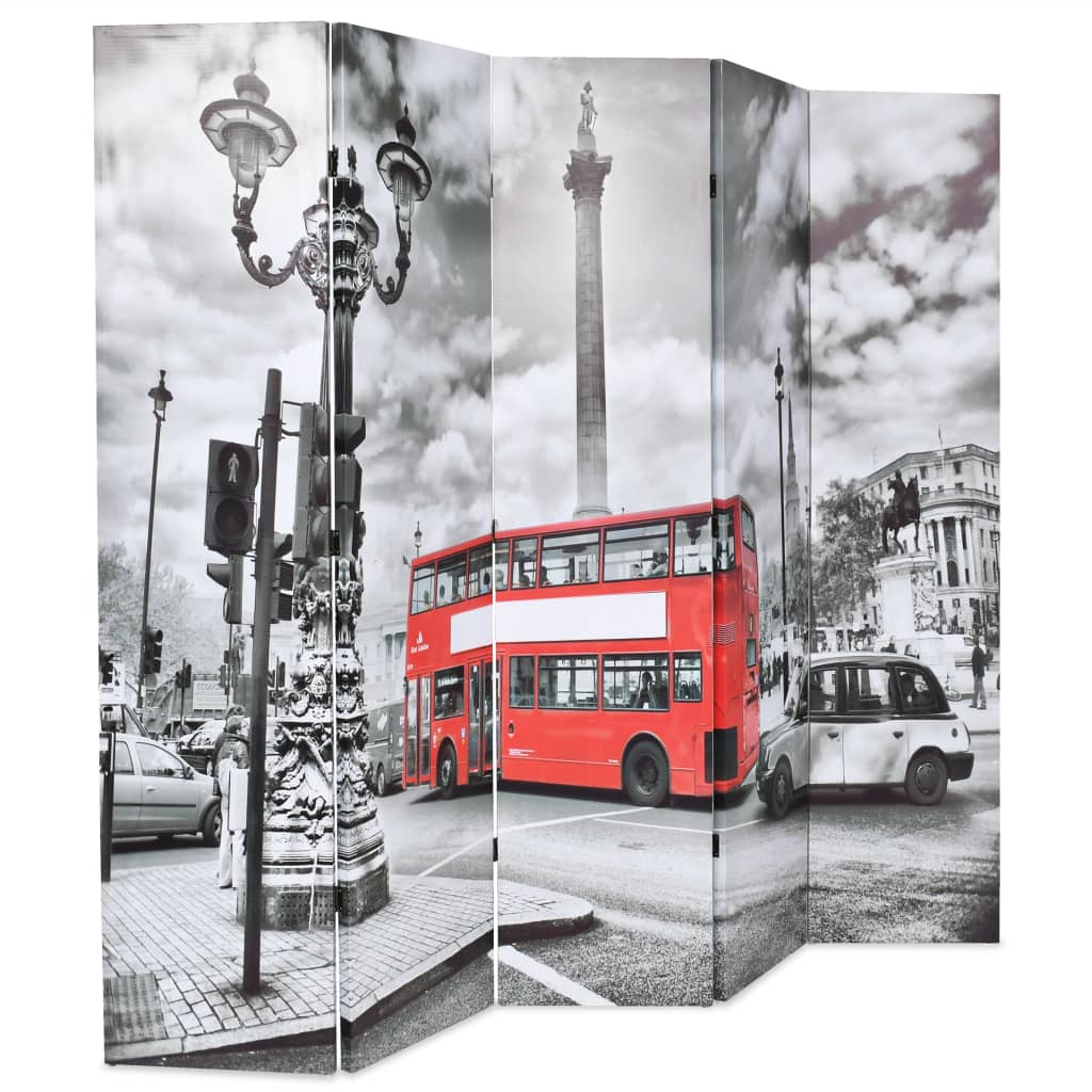 vidaXL foldbar rumdeler 200 x 170 cm London bus sort og hvid