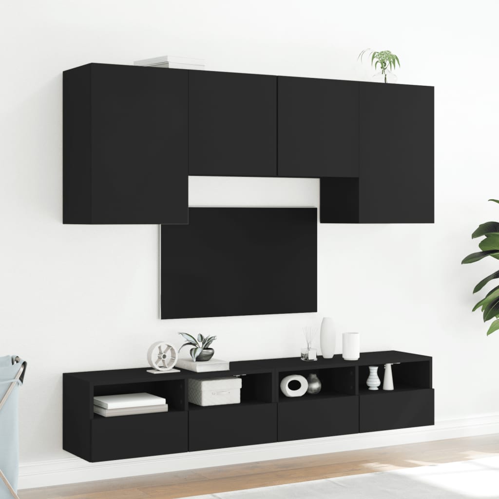 vidaXL tv-møbel til væg 5 dele konstrueret træ sort