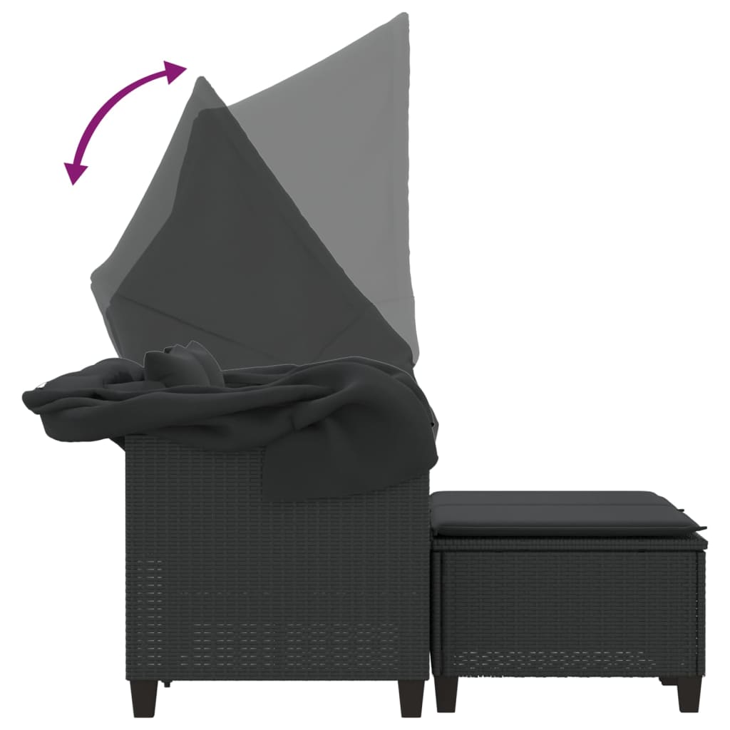 vidaXL 2-personers havesofa med baldakin og skamler polyrattan sort