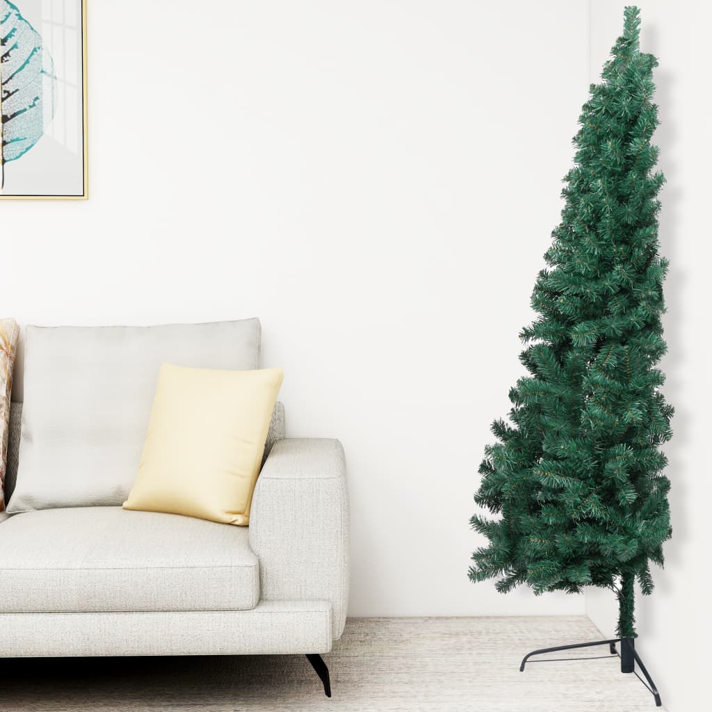 vidaXL kunstigt halvt juletræ med lys og kuglesæt 180 cm grøn