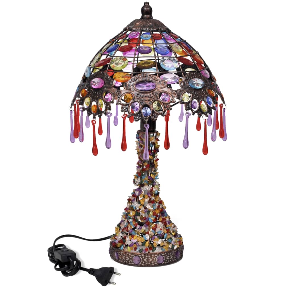Multifarvet bordlampe med krystalperler
