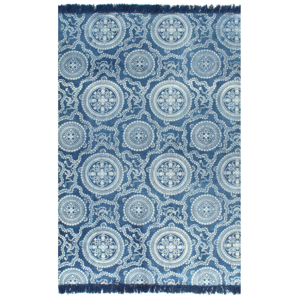 vidaXL kilim-tæppe med mønster bomuld 120 x 180 cm blå
