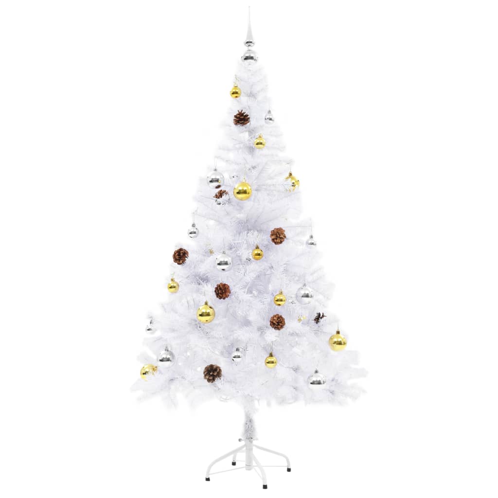 vidaXL kunstigt juletræ med kugler og LED-lys 150 cm hvid