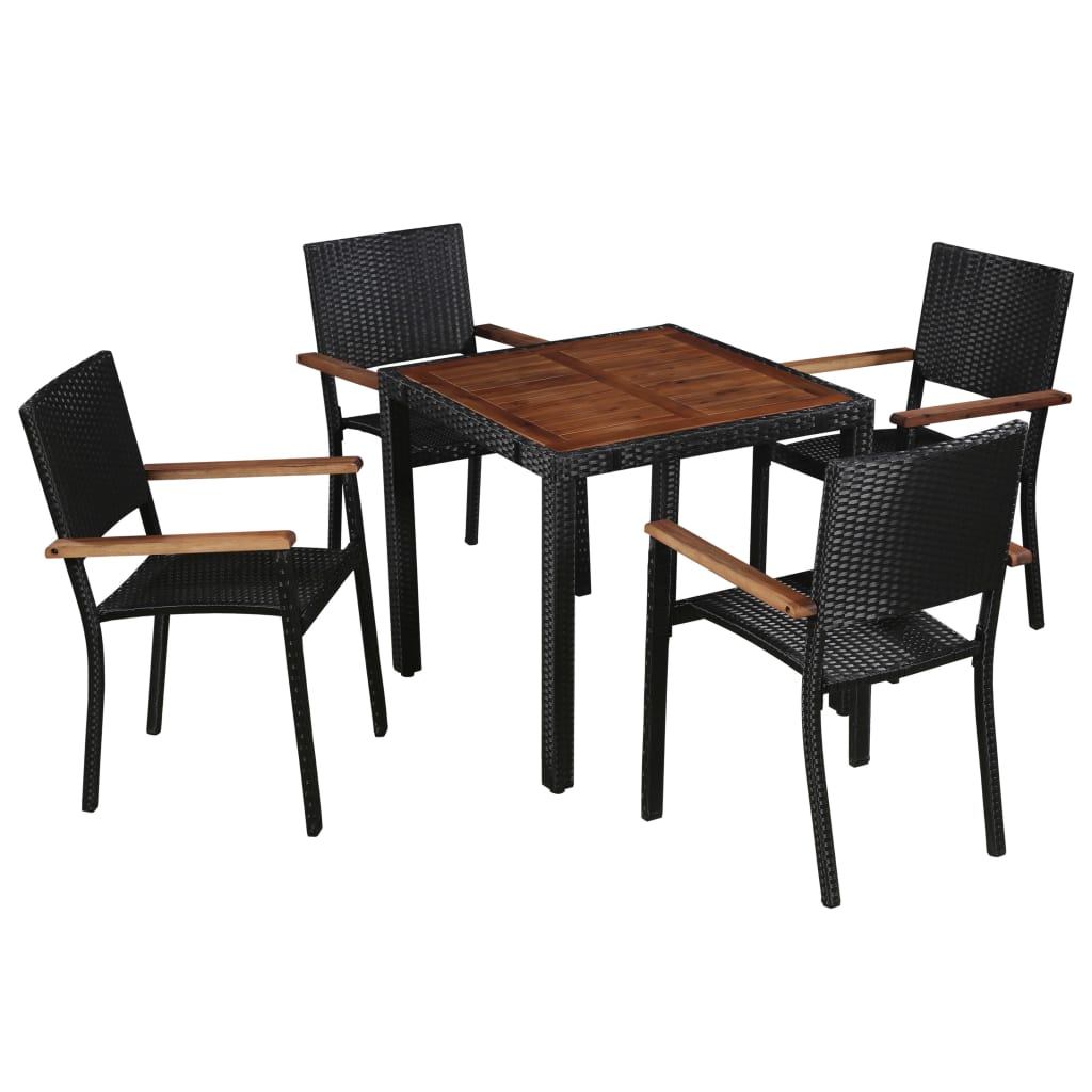 vidaXL udendørs spisebordssæt 5 dele polyrattan og akacietræ sort