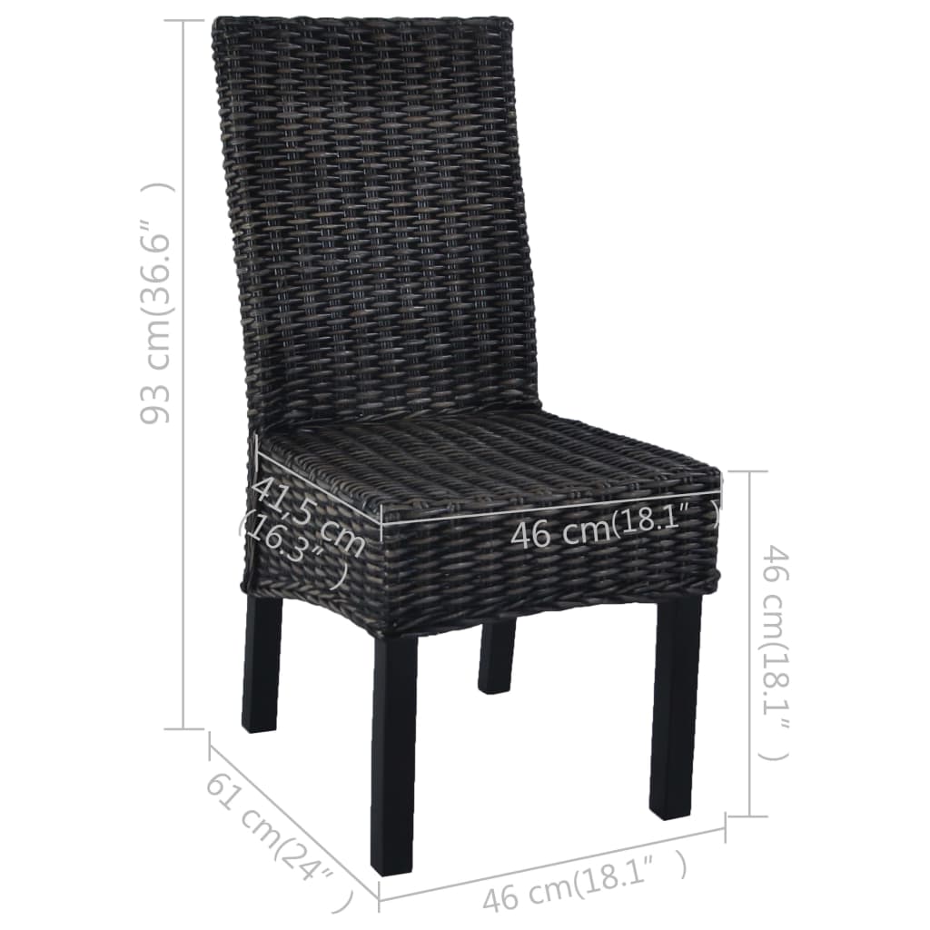 vidaXL spisebordsstole 4 stk. kubu-rattan og mangotræ sort