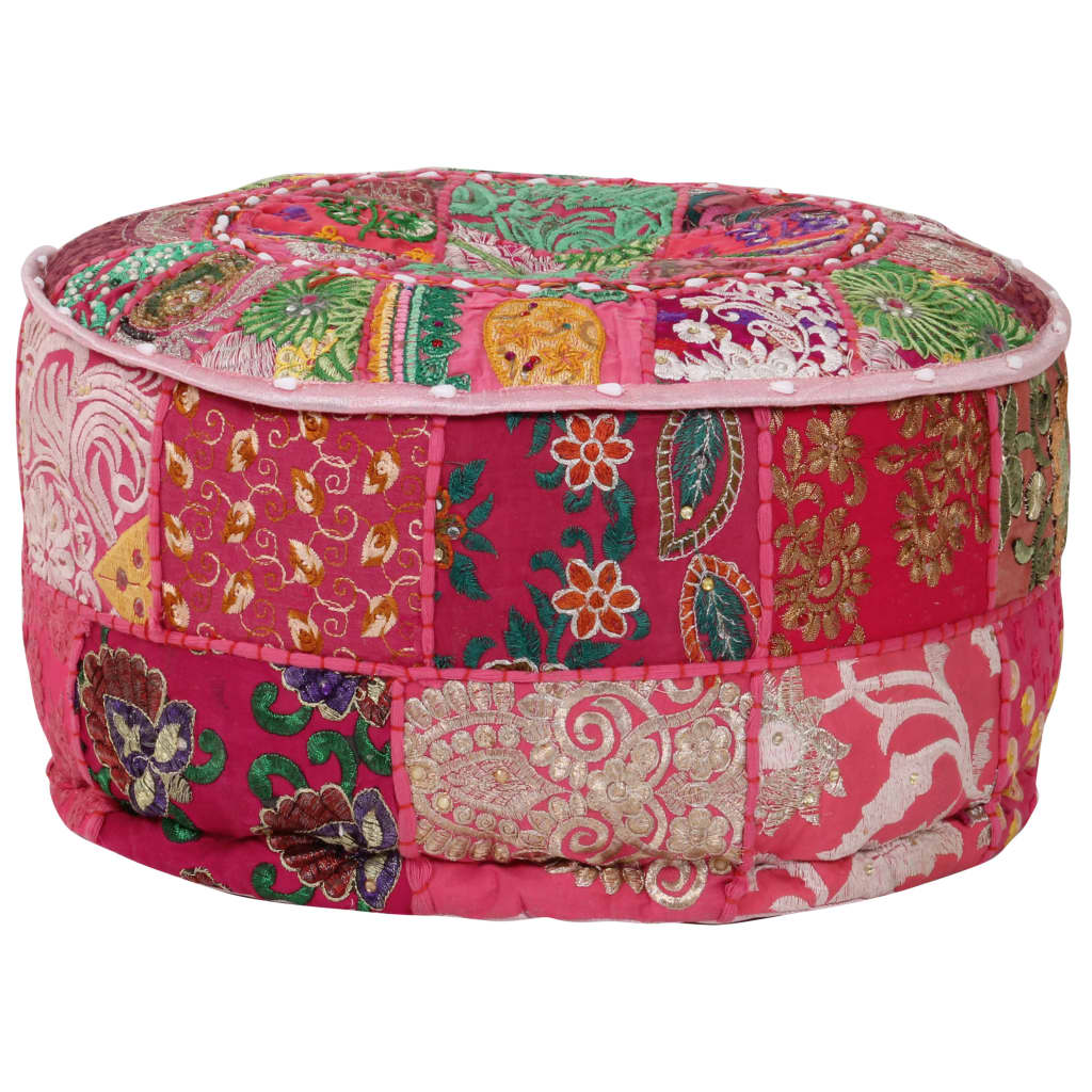 vidaXL puffe med patchwork rund bomuld håndlavet 40 x 20 cm pink