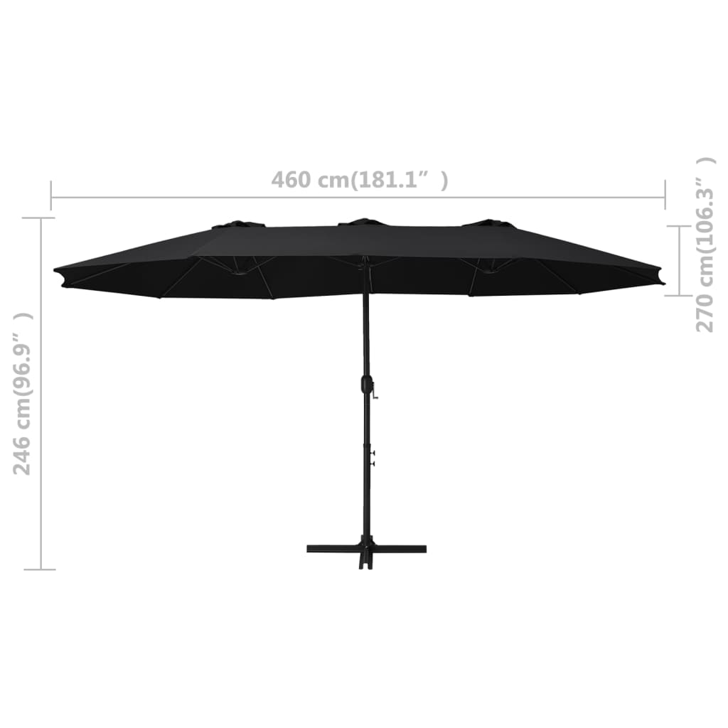 vidaXL udendørs parasol med aluminiumsstang 460 x 270 cm sort