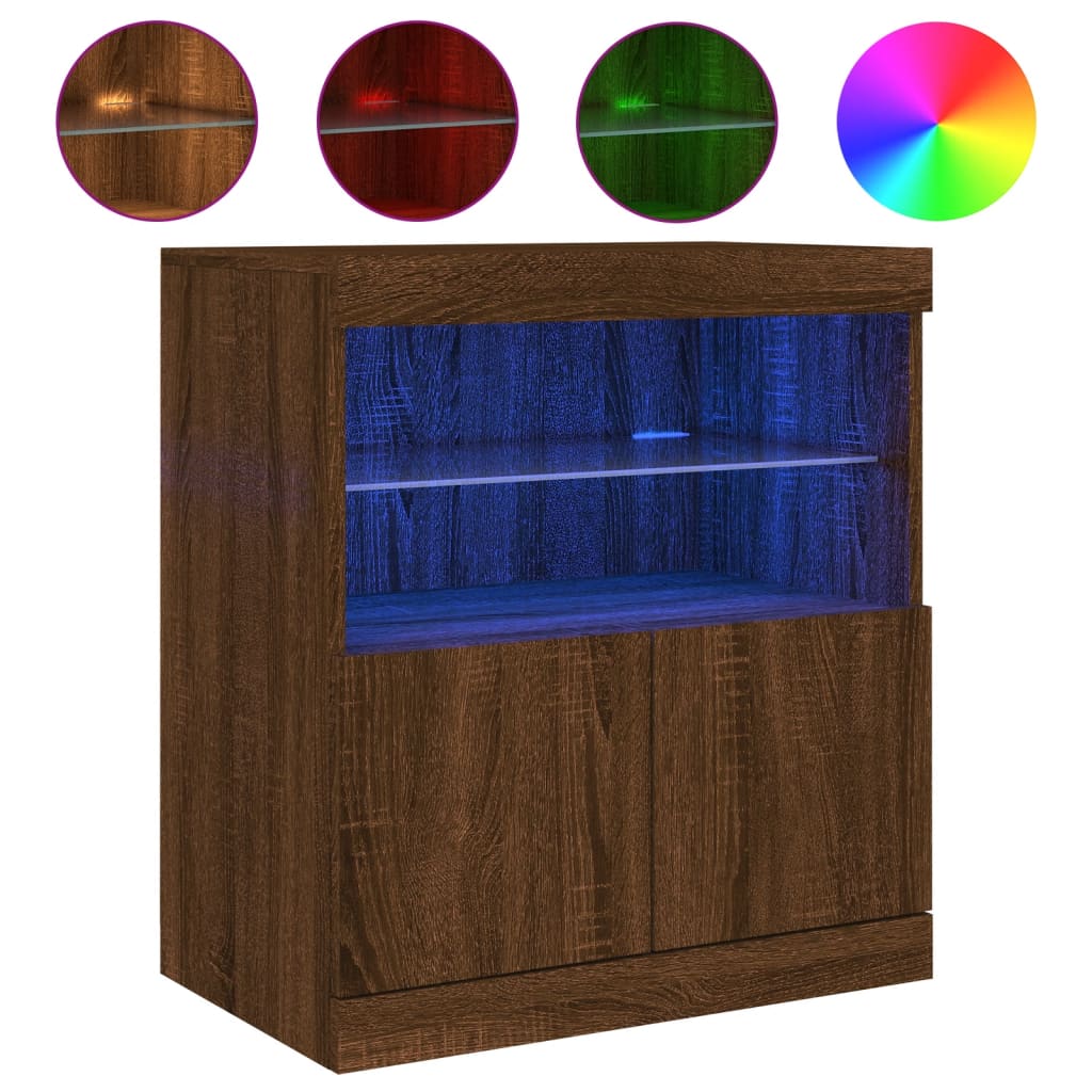 vidaXL skænk med LED-lys 60x37x67 cm brun egetræsfarve