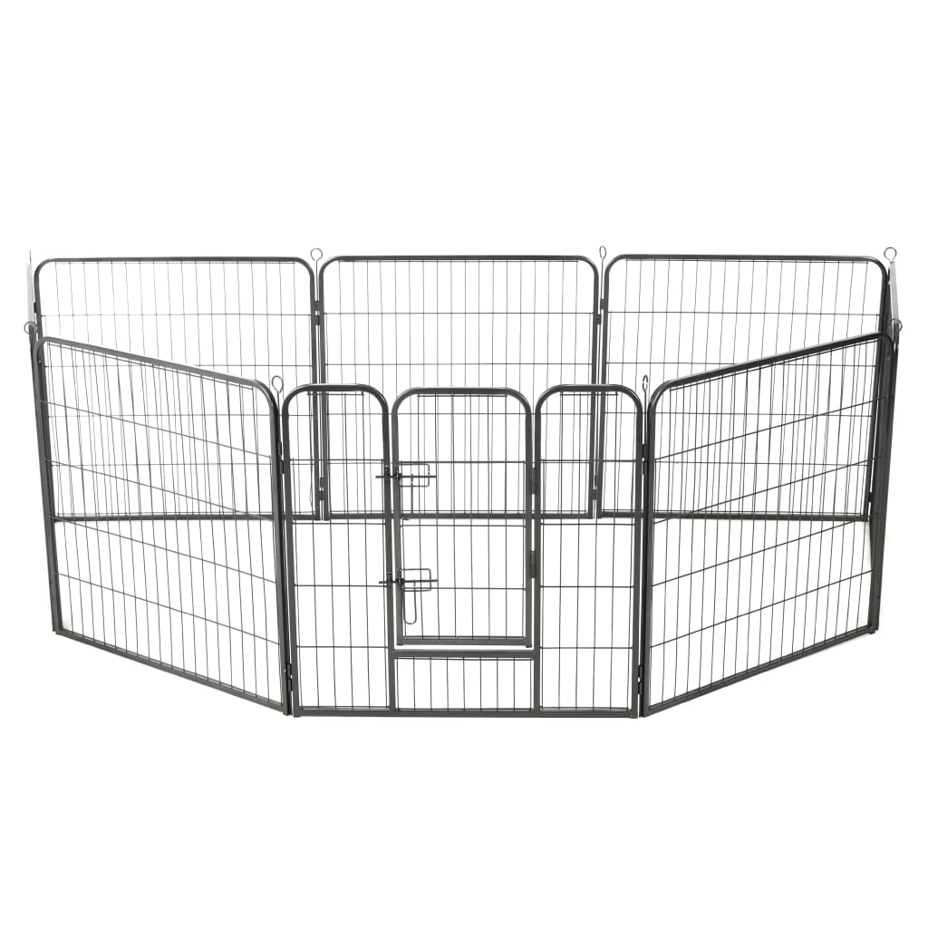 vidaXL løbegård til hunde 8 paneler stål 80 x 80 sort