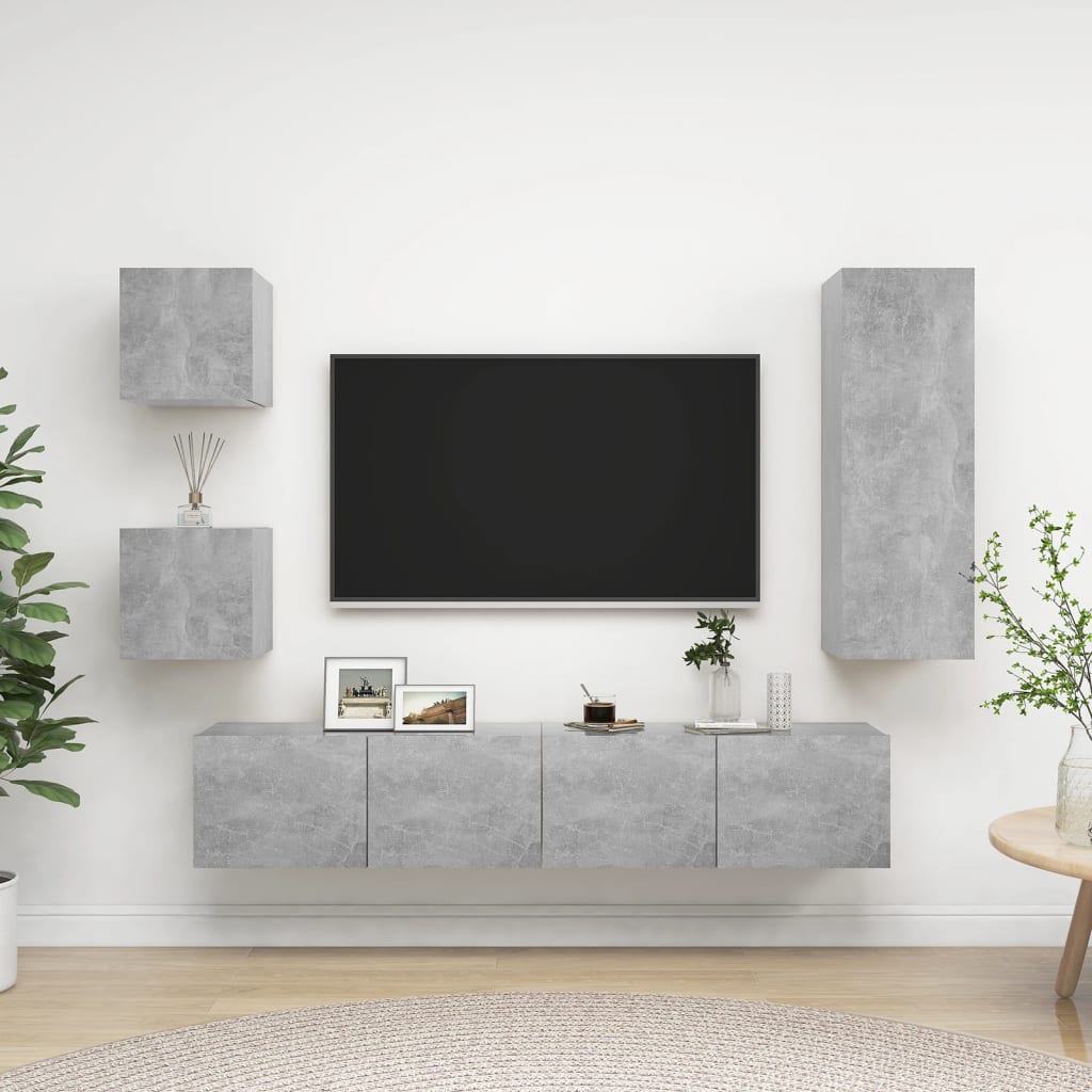 vidaXL tv-skabe 5 dele spånplade betongrå