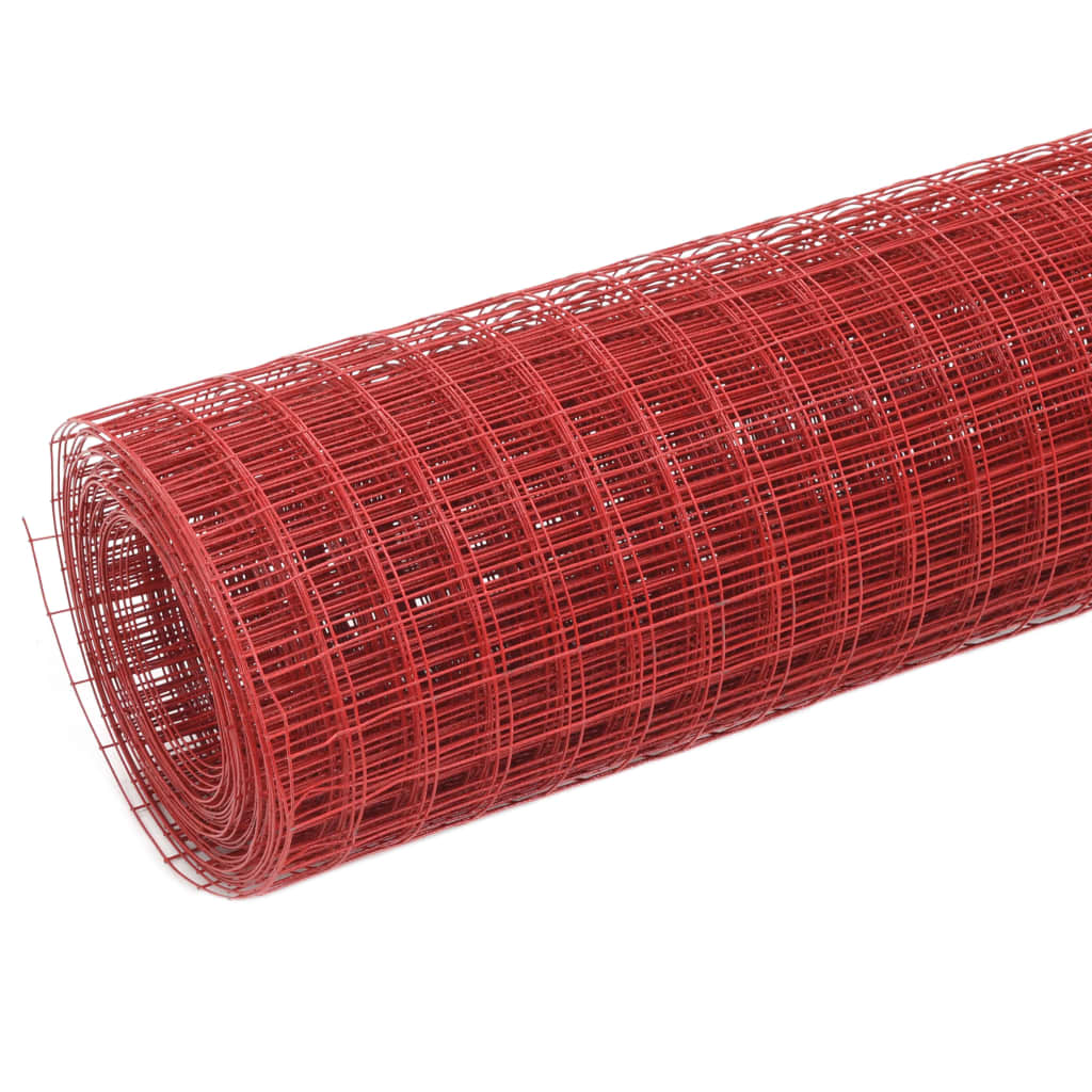 vidaXL hønsenet stål med PVC-belægning 25 x 1,5 m rød