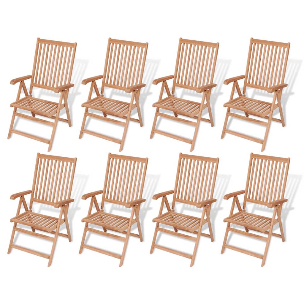 vidaXL udendørs spisebordssæt 9 dele foldbare stole massivt teaktræ