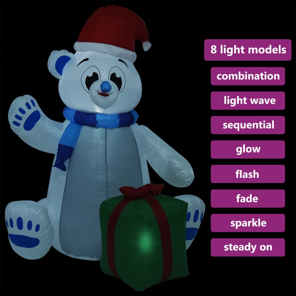 vidaXL oppustelig isbjørn m. LED-lys 1,8 m juledekoration inde/ude