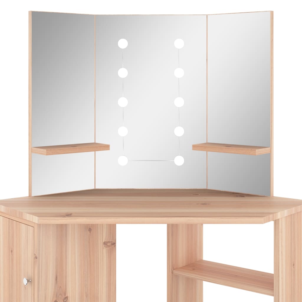 vidaXL toiletbord til hjørne med LED-lys 111x54x141,5 cm egetræsfarvet