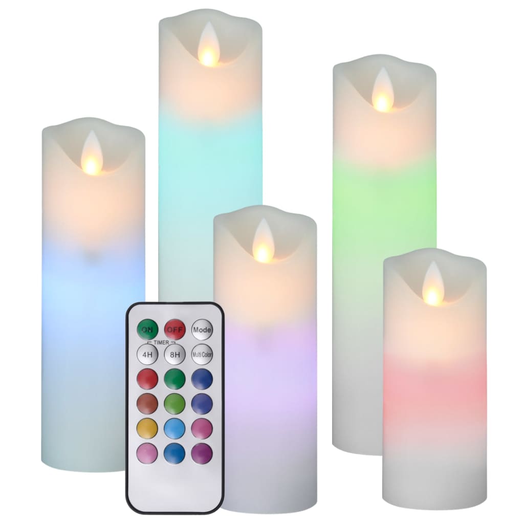 vidaXL LED-stearinlyssæt 5 dele med fjernbetjening farverigt lys