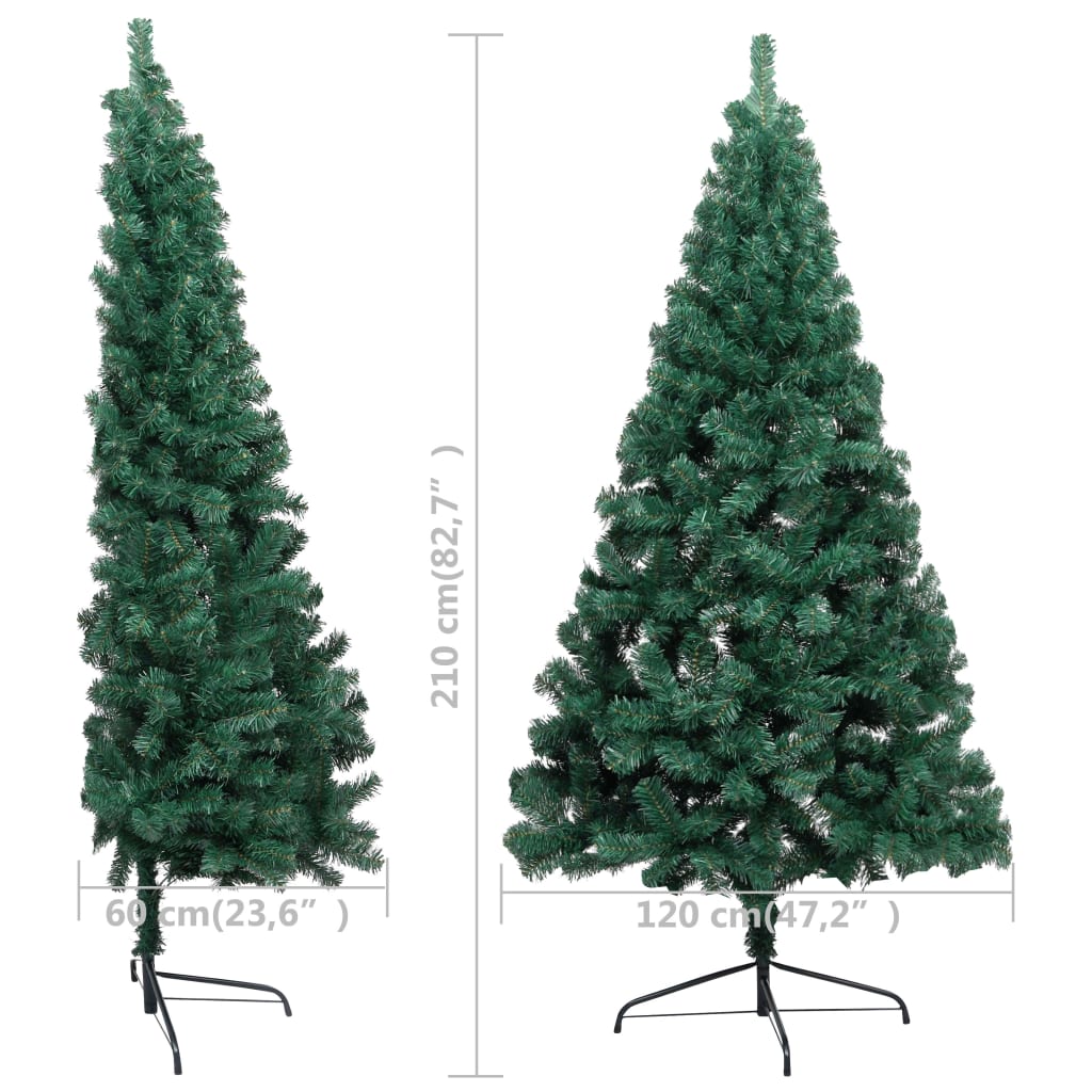 vidaXL kunstigt halvt juletræ med lys og kuglesæt 210 cm grøn