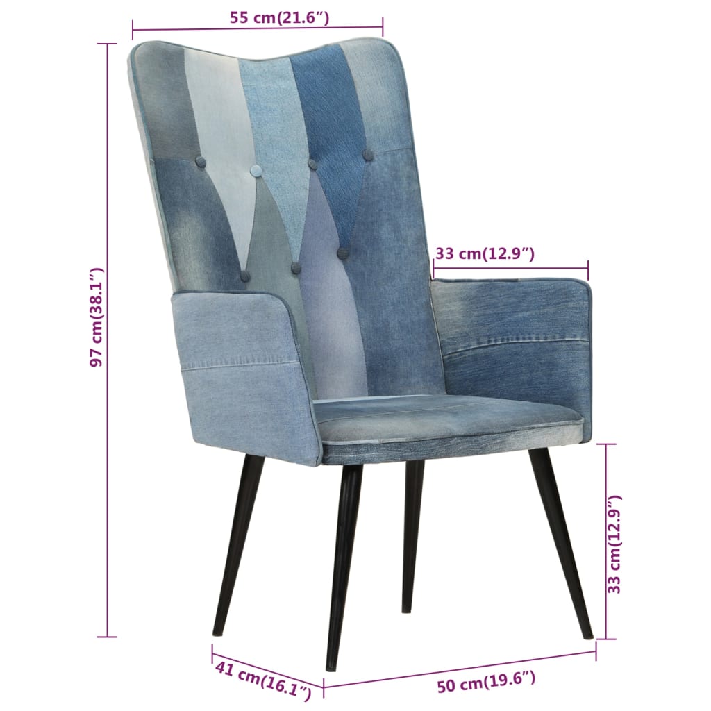 vidaXL lænestol med vingeryglæn kanvas patchwork denim