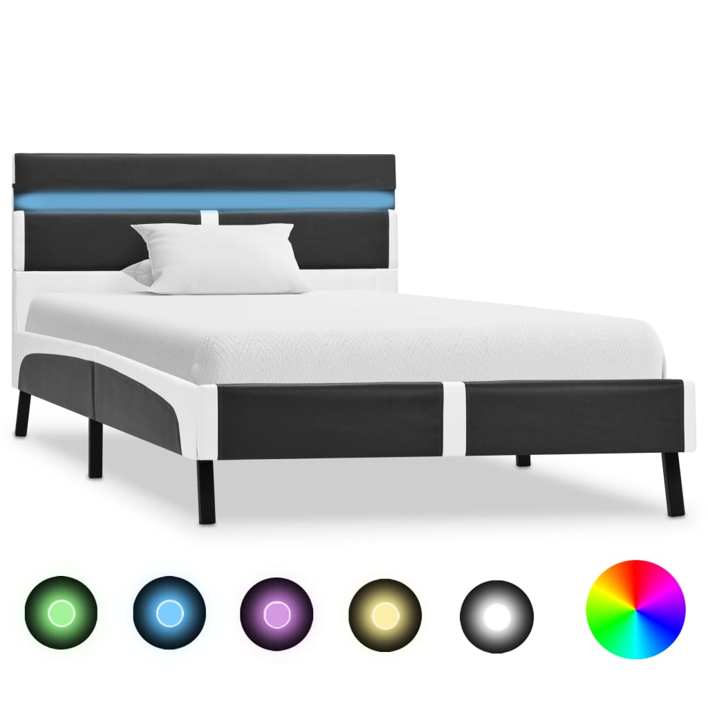 vidaXL sengestel 90 x 200 cm LED kunstlæder grå